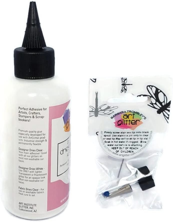 Art Glitter Glue Designer Dries Clear Adhesive 4 oz with Ultra Fine Metal Tip, Standard