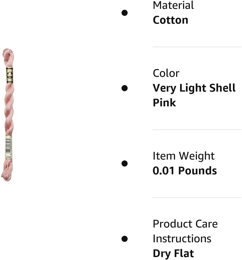 DMC 115 5-224 Pearl Cotton Thread, Very Light Shell Pink, Size 5