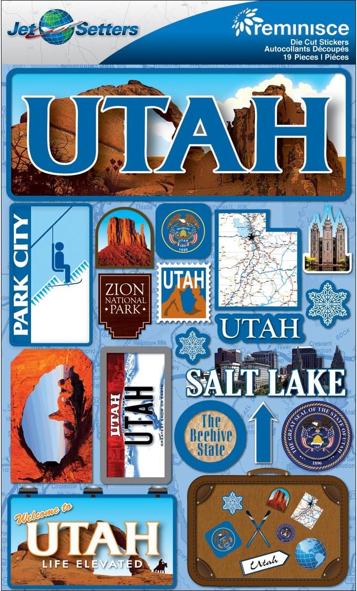 Reminisce Jet Setters State Dimensional Stickers 4.5"X7.5"-Utah