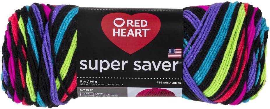RED HEART Super Saver Yarn, Neon Stripes