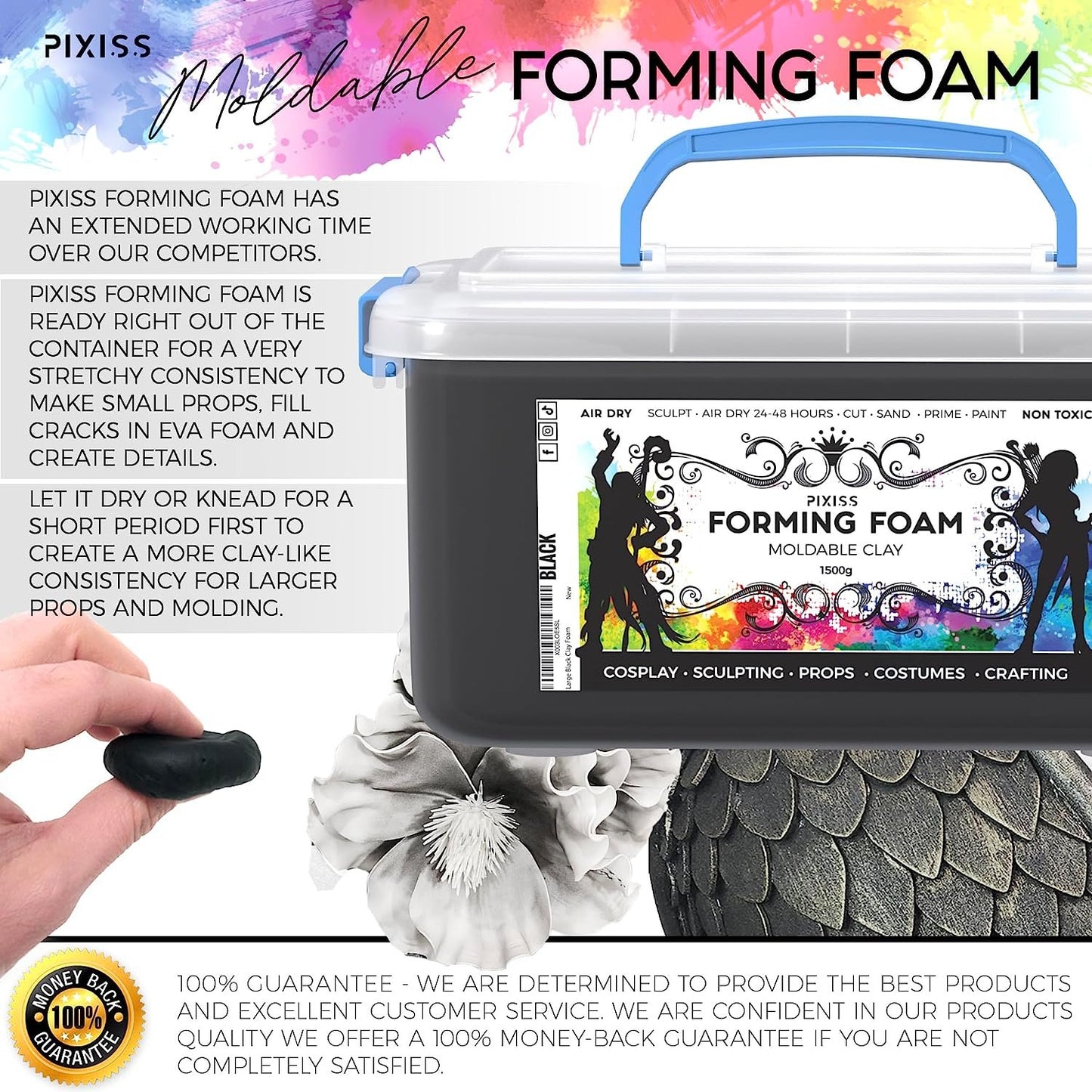 Pixiss Modeling Foam Clay - Premium Foam Air Dry Clay Cosplay Foam, 1500 Gram