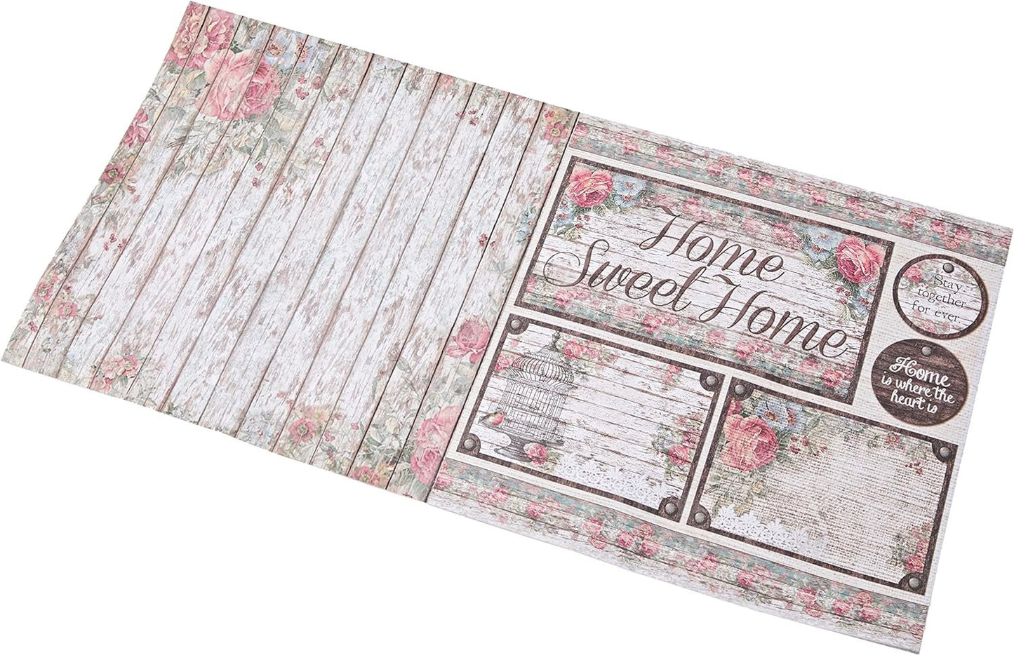Stamperia International KFT SBBL25 Pack 10 Sheets Double face-Roses, lace and Wood, 30.5 x 30.5 (12" x 12"), Multicoloured