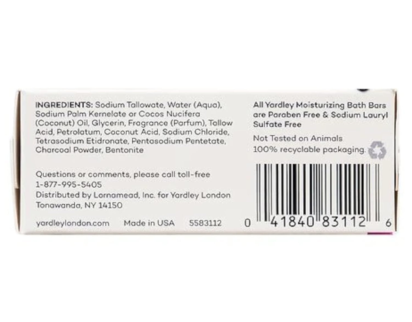 Yardley Activated Charcoal Bath Bar 4oz 3 Pack