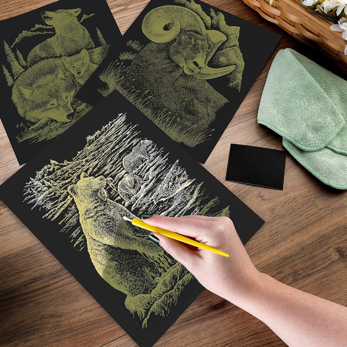 Royal & Langnickel Foil Engraving Art Kit Value Pack 8.75"X11.5", Gold - Grizzly Bears, Rams & Wolves