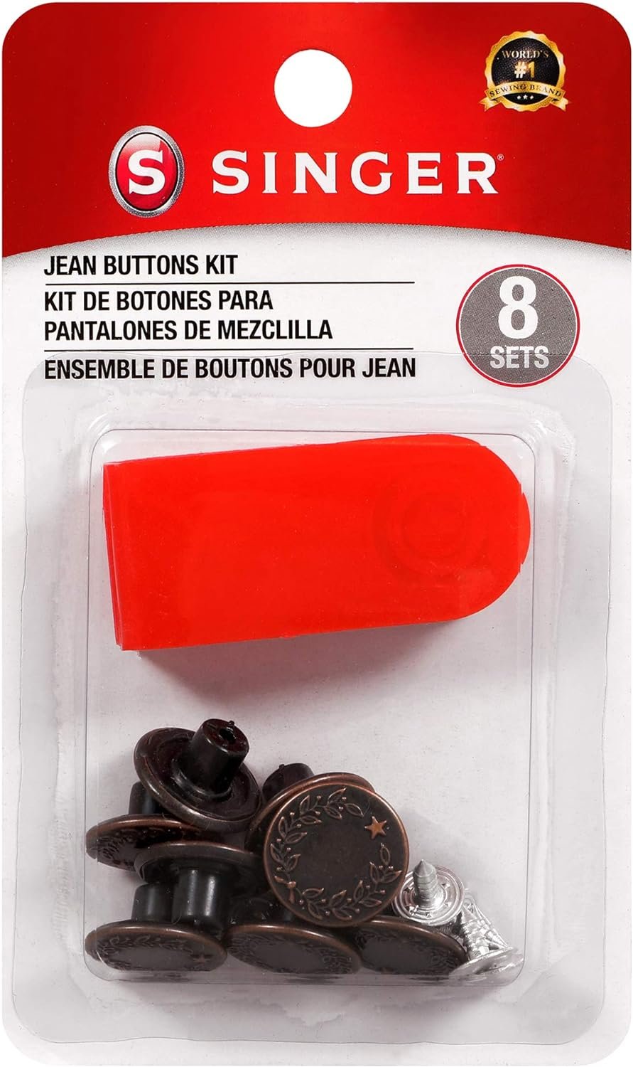 SINGER 00841 Jean Buttons Kit, 8 Sets with Tool Blue