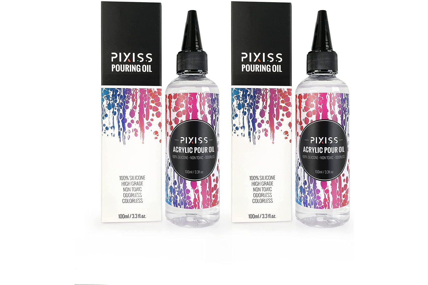 2 Pack - Acrylic Pouring Oil 100% Silicone Oil for Acrylic Pouring and Painting 100 Silicone Oil Liquid Silicone - Silicon - 100ml/3.3-Ounce