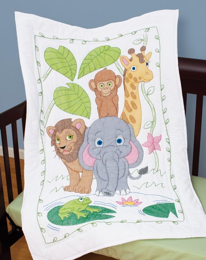 Jack Dempsey Jungle Crib Quilt Top, White