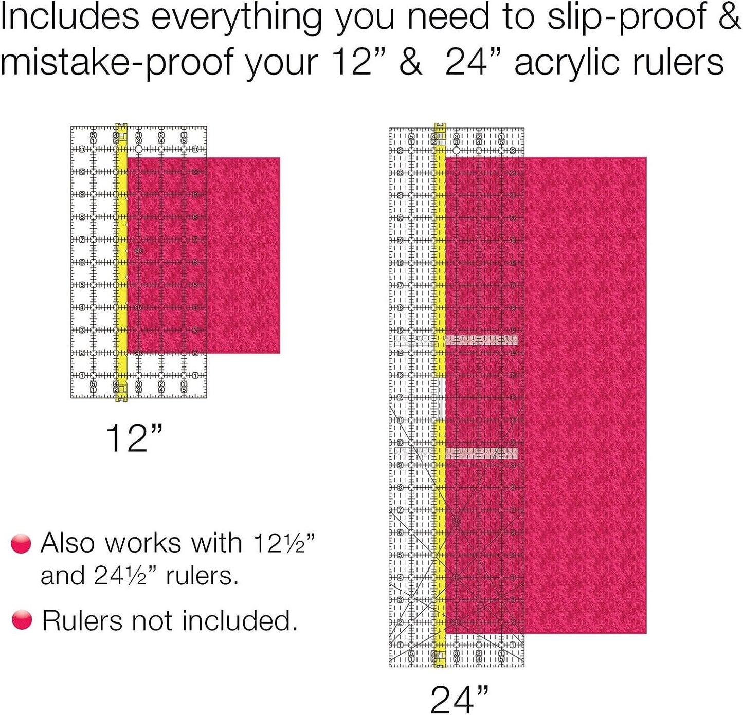 Guidelines4quilting - Quilt Ruler Upgrade Kit - Mistake Proof & Slip Proof Your 12" & 24” Quilt Rulers (or 12½" & 24½") - Cut Faster and More Accurately - for Both Right & Left-Handers