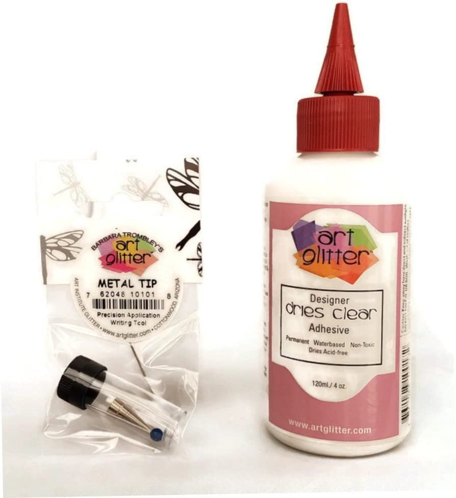 Art Glitter Glue Designer Dries Clear Adhesive 4 oz with Ultra Fine Metal Tip, Standard