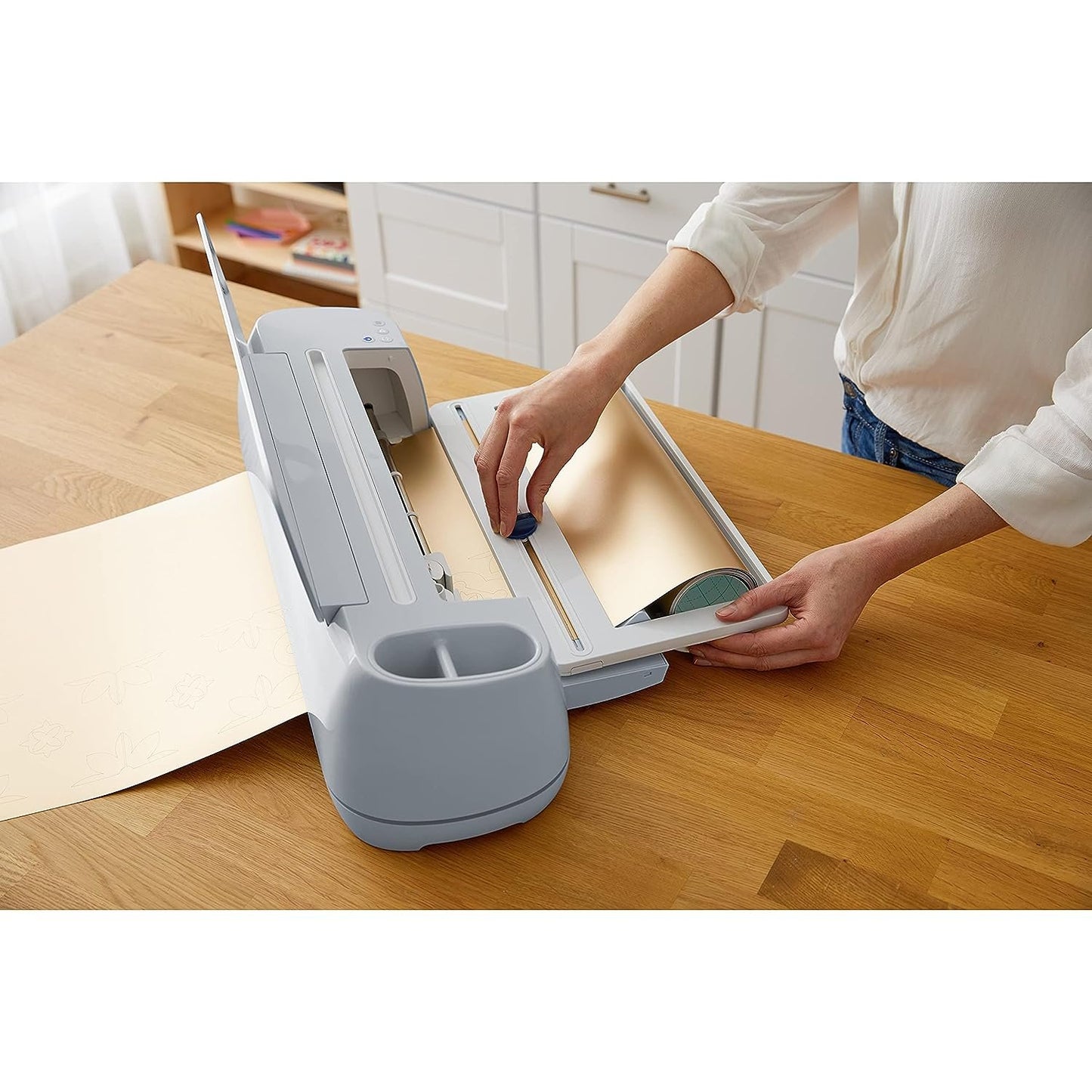 Cricut Roll Holder -With Built in Trimmer – Perfect for Clean Precise Cuts of Cricut Smart Vinyl and Heat Transfer Vinyl Iron On – Compatible with Cricut Maker 3 and Cricut Explore 3,White