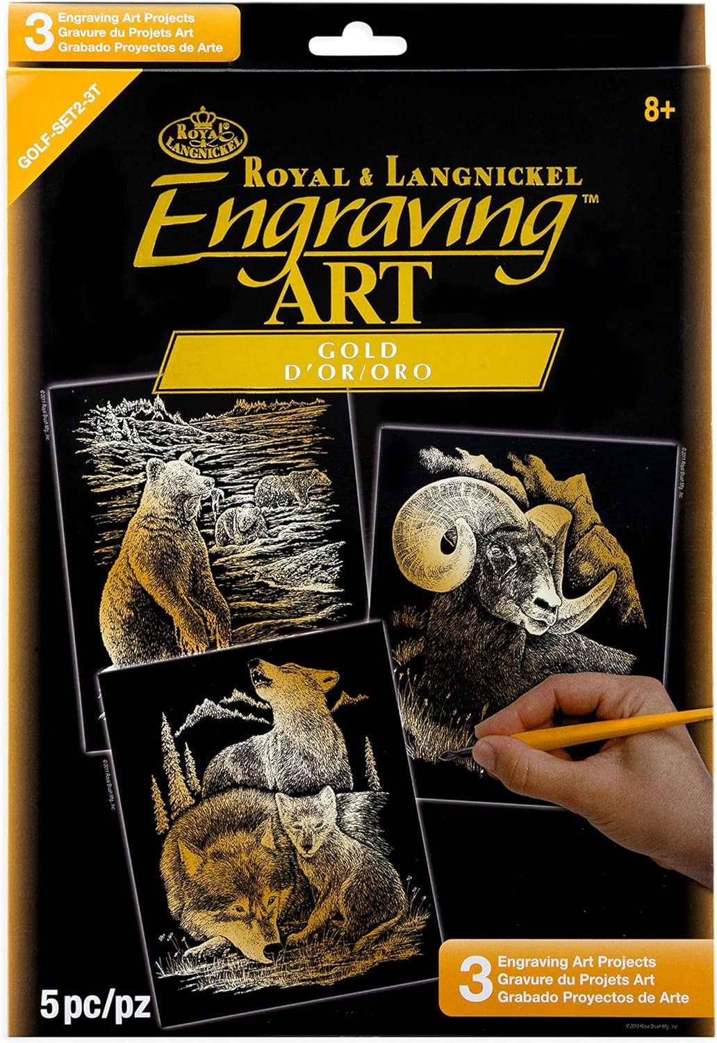 Royal & Langnickel Foil Engraving Art Kit Value Pack 8.75"X11.5", Gold - Grizzly Bears, Rams & Wolves