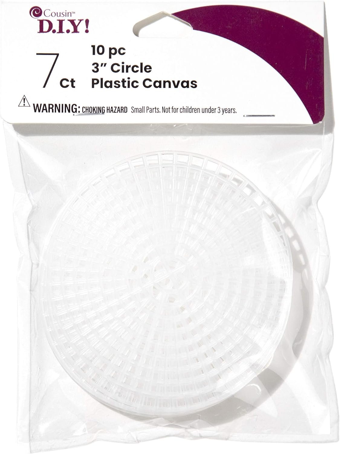 Cousin DIY 7 Count Plastic Stitching Canvas, Round 3", 10/Pkg, White