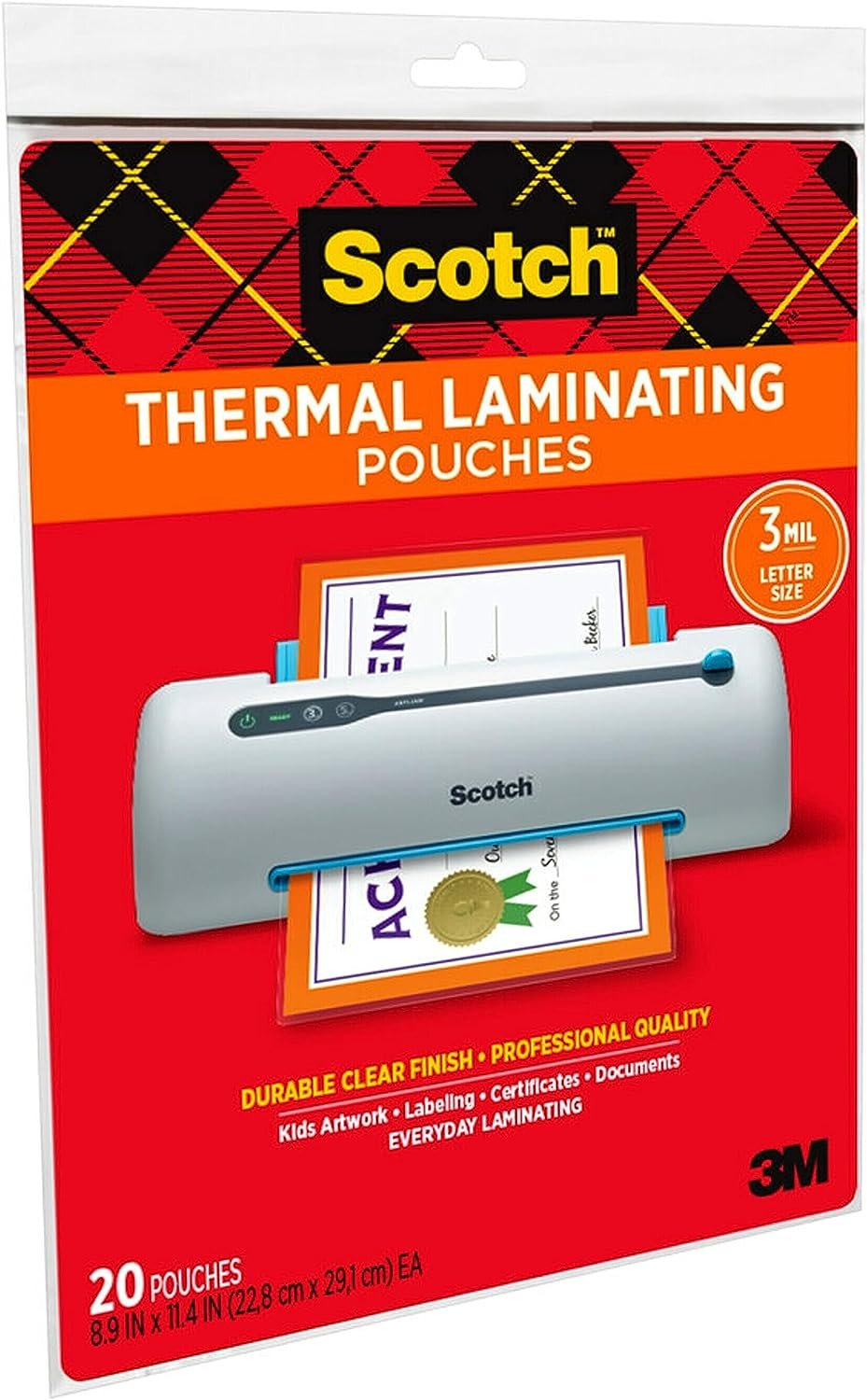 Scotch Thermal Laminating Pouches, 8.9 x 11.4-Inches, 3 mil thick, 20-Pack (TP3854-20),Clear