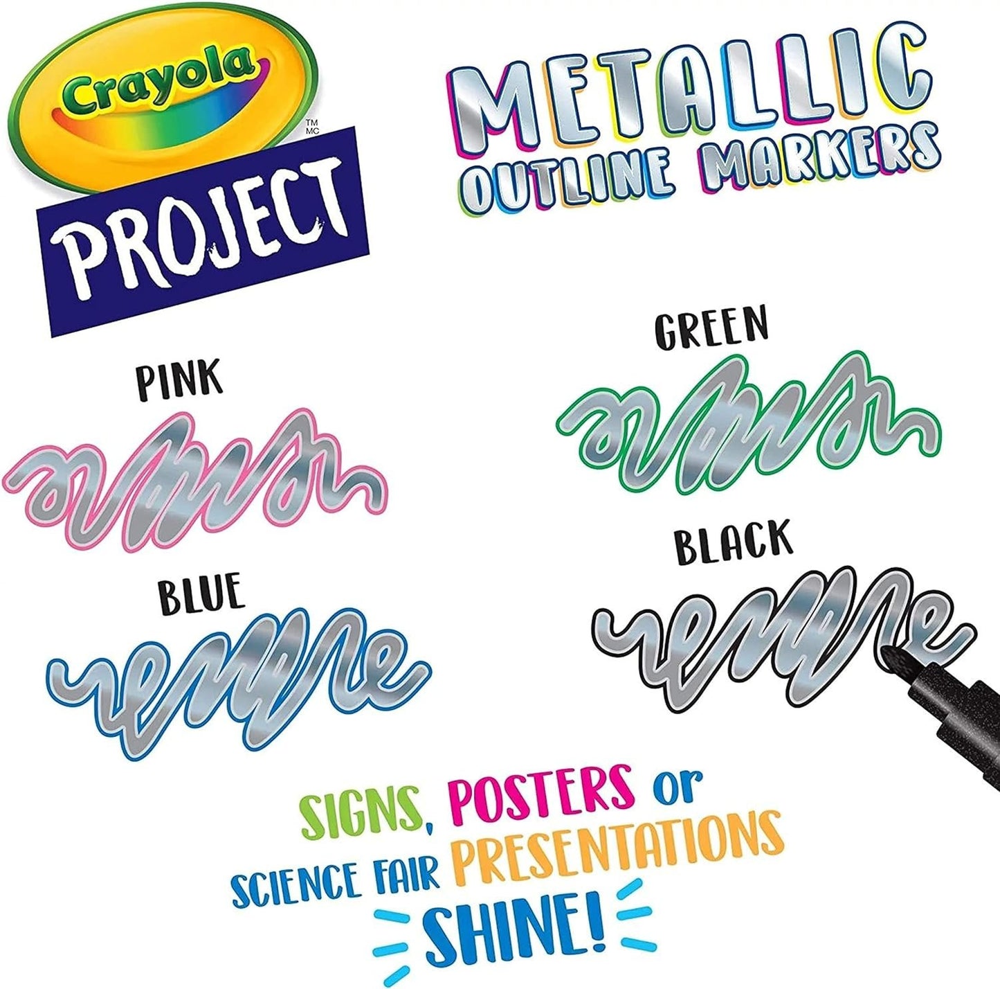Crayola Metallic Outline Markers, Assorted Colors, Art Supplies, 4 Count