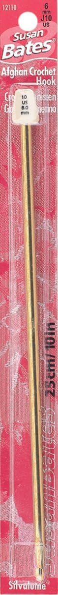 Susan Bates 10-Inch Silvalume Aluminum Afghan Hook, 6mm,Assorted Colors