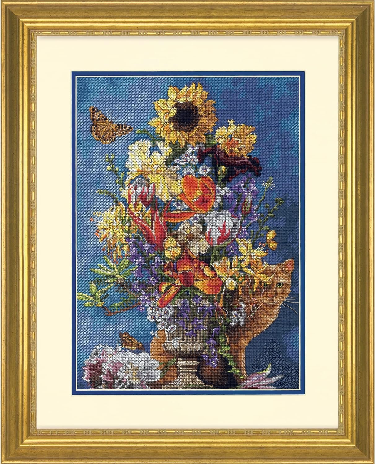 Dimensions Gold Collection Flower Vase Advanced Cross Stitch Kit, 11" x 15", 14 Count Navy Aida 5 Piece
