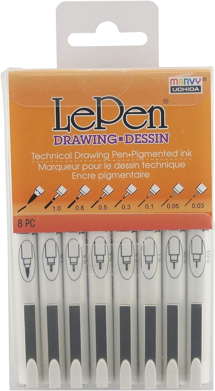 Marvy LePen Technical Drawing Pen Set, Multiple, 1 Count (Pack of 8)