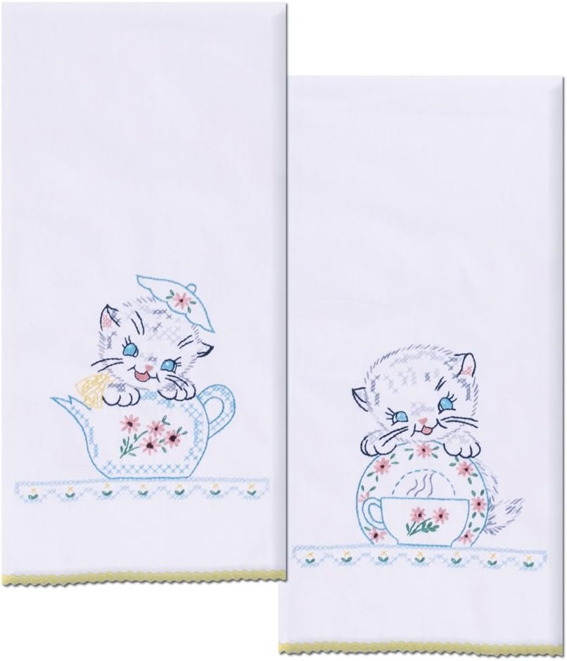 Design Works Crafts T264102 Kittens Towels 17" x 30" Stamped Kitchen Towels for Embroidery (Set of 2)
