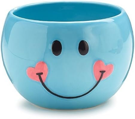 Adorable Blue Smiley Face/Happy Face Planter/Candy Dish with Hearts