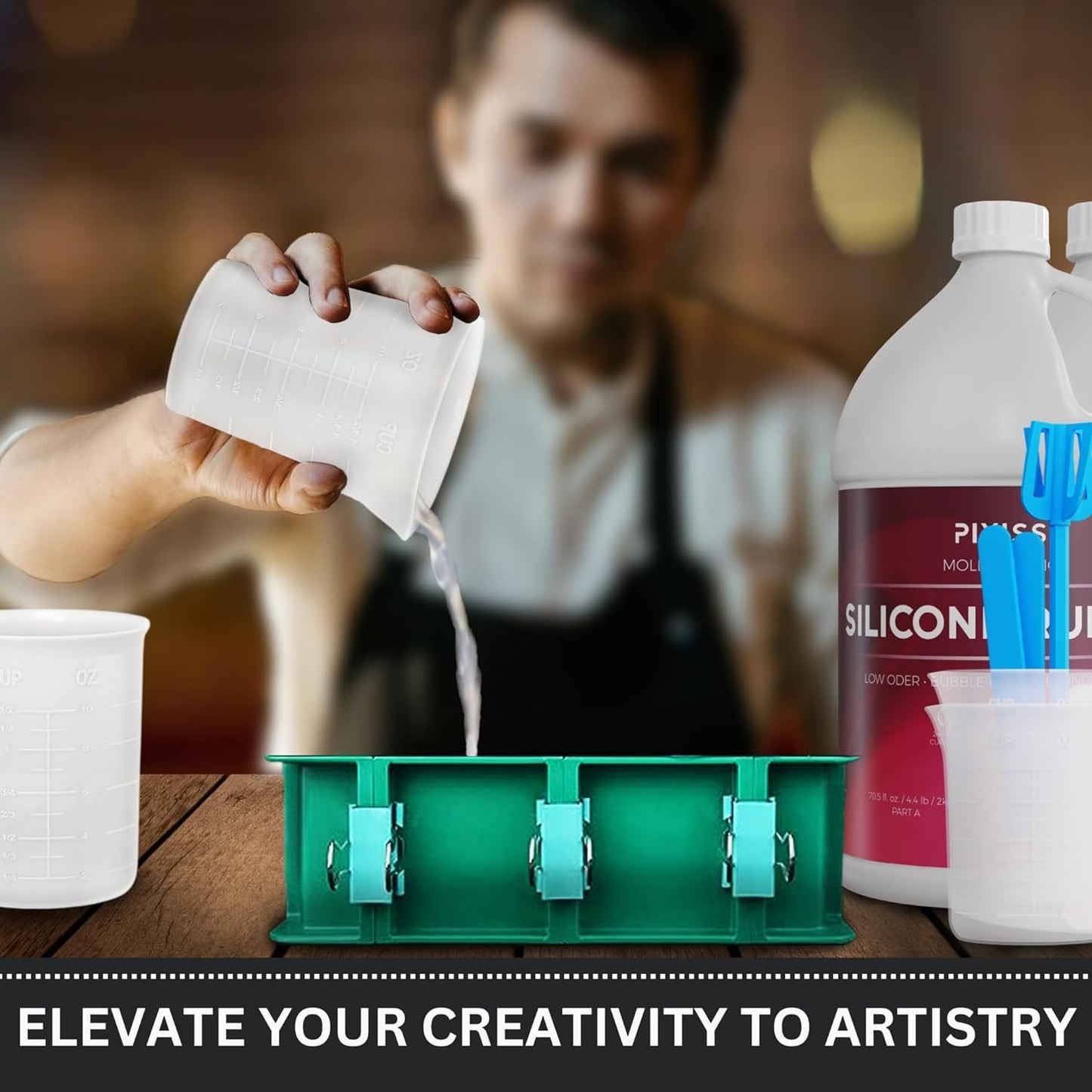 Silicone Mold Making Kit Liquid Silicone Rubber (22.71 kg/6 Gallon Kit) with Accessories Kit (3-Pack) - Mixing Ratio 1:1 - Bubble Free Translucent Clear Silicone Mix for Silicone Rubber Mold Making