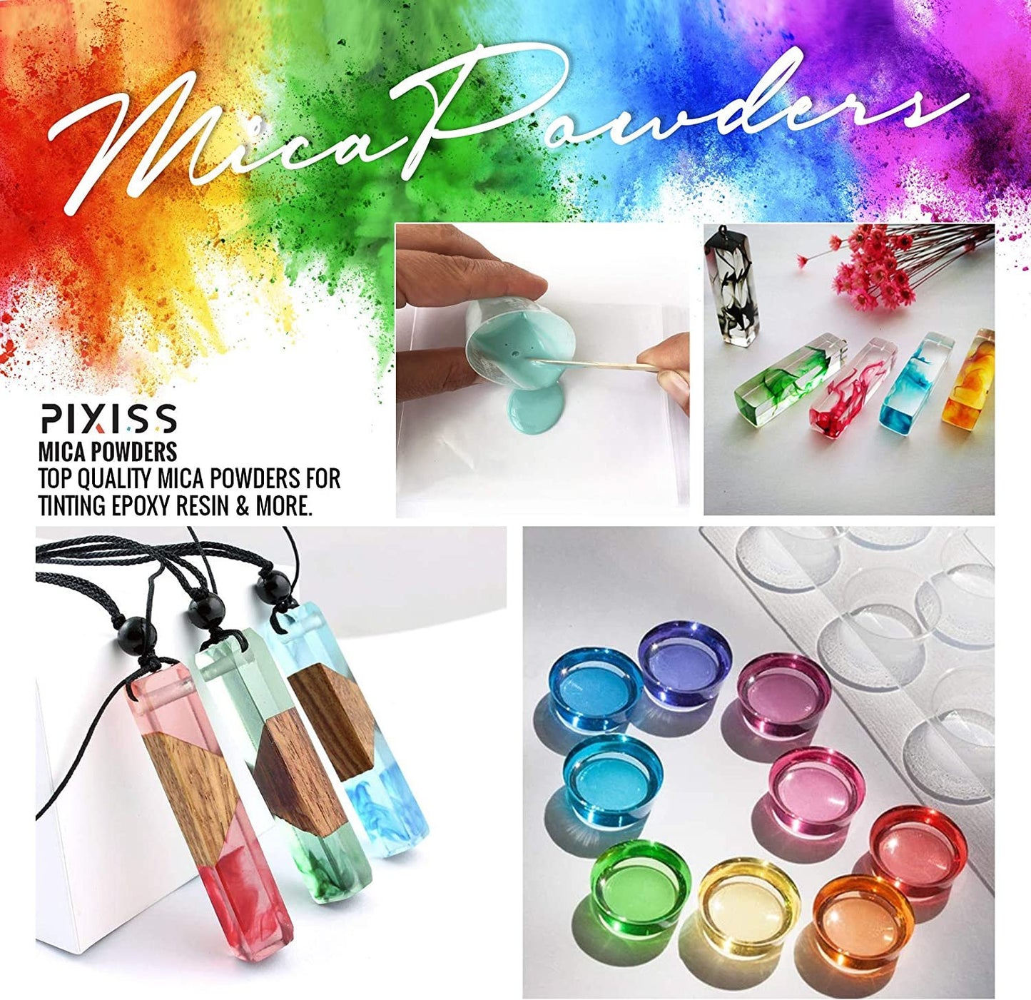 Epoxy Resin Crystal Clear Casting Resin for Epoxy and Resin Art | Pixiss Brand Easy Mix 1:1 (17-Ounce) | 15 Mica Resin Tinting Powder Pigments for Tumblers, Jewelry Resin, Molds, Crafting Resin Kit