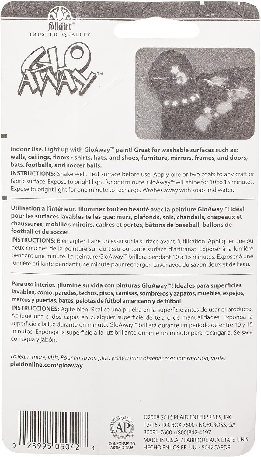 Plaid Glo-Away Washable Acrylic Paint (4-Ounce), 5042 Glow-in-the-Dark White