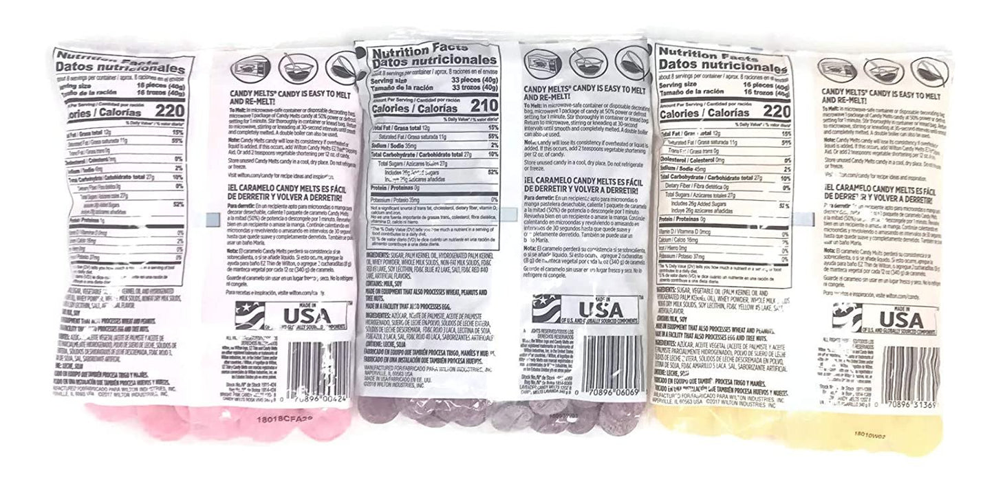 Wilton Candy Melts Set of 3 Colors - Yellow, Lavender and Bright Pink, 12 Ounces Each