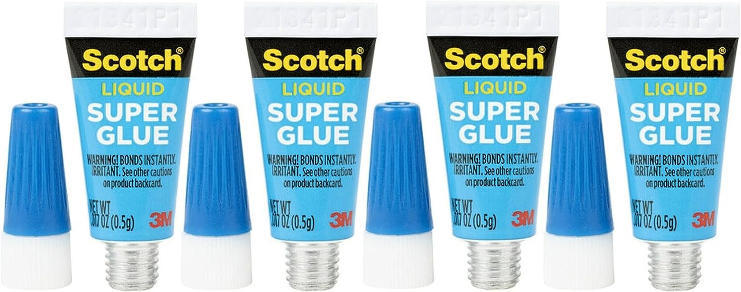 Scotch Super Glue Liquid, 4-Pack of Single-Use Tubes, .017 oz each, Fast Drying Liquid Formula (AD114)