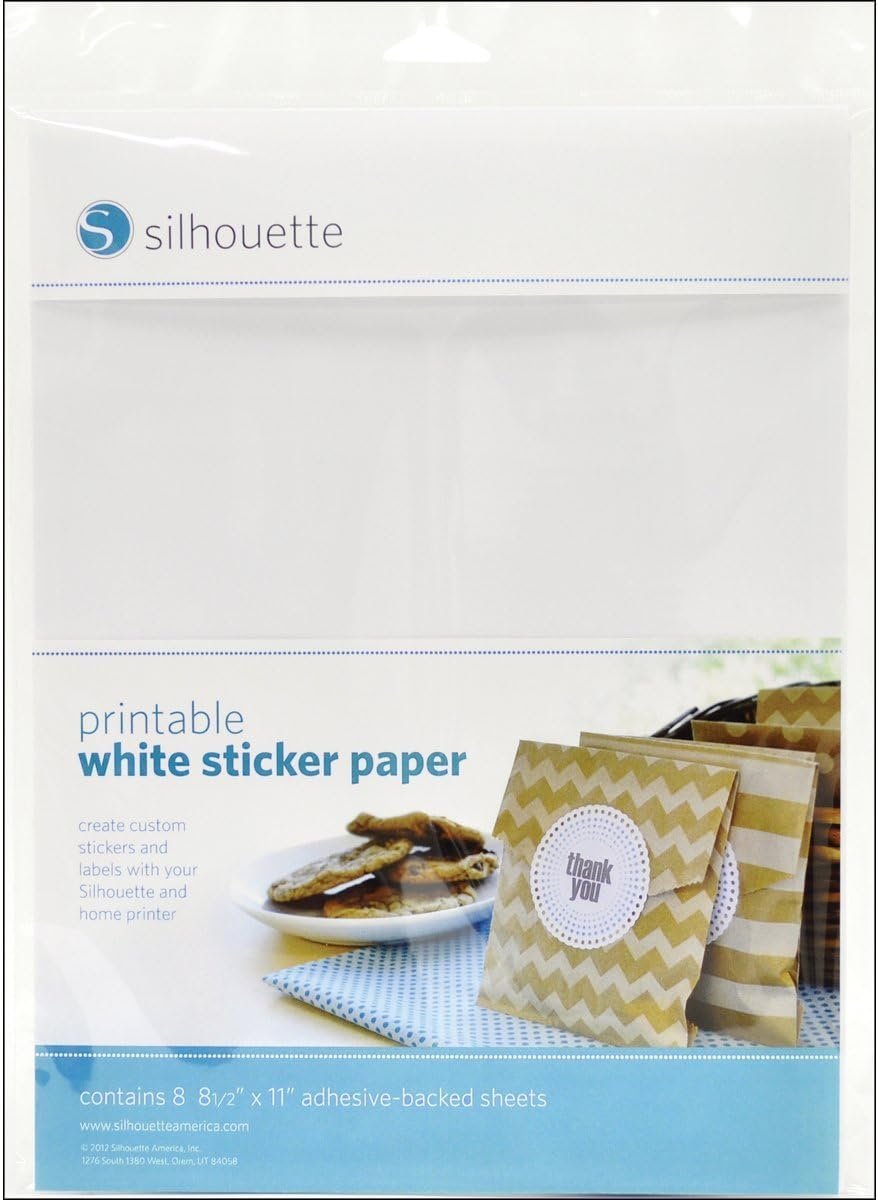 Silhouette Printable White Sticker Paper, 8.5"X11", 8 Count
