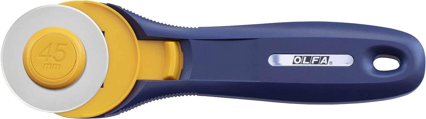 OLFA 45mm Quick-Change Rotary Cutter (RTY-2C/NBL) - Rotary Fabric Cutter w/ Blade Cover for Crafts, Sewing, Quilting, Replacement Blade: OLFA RB45-1 (Navy)