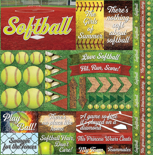 Reminisce Softball 2 Elements Stickers 12"X12", Memoir Small, 11"X14"