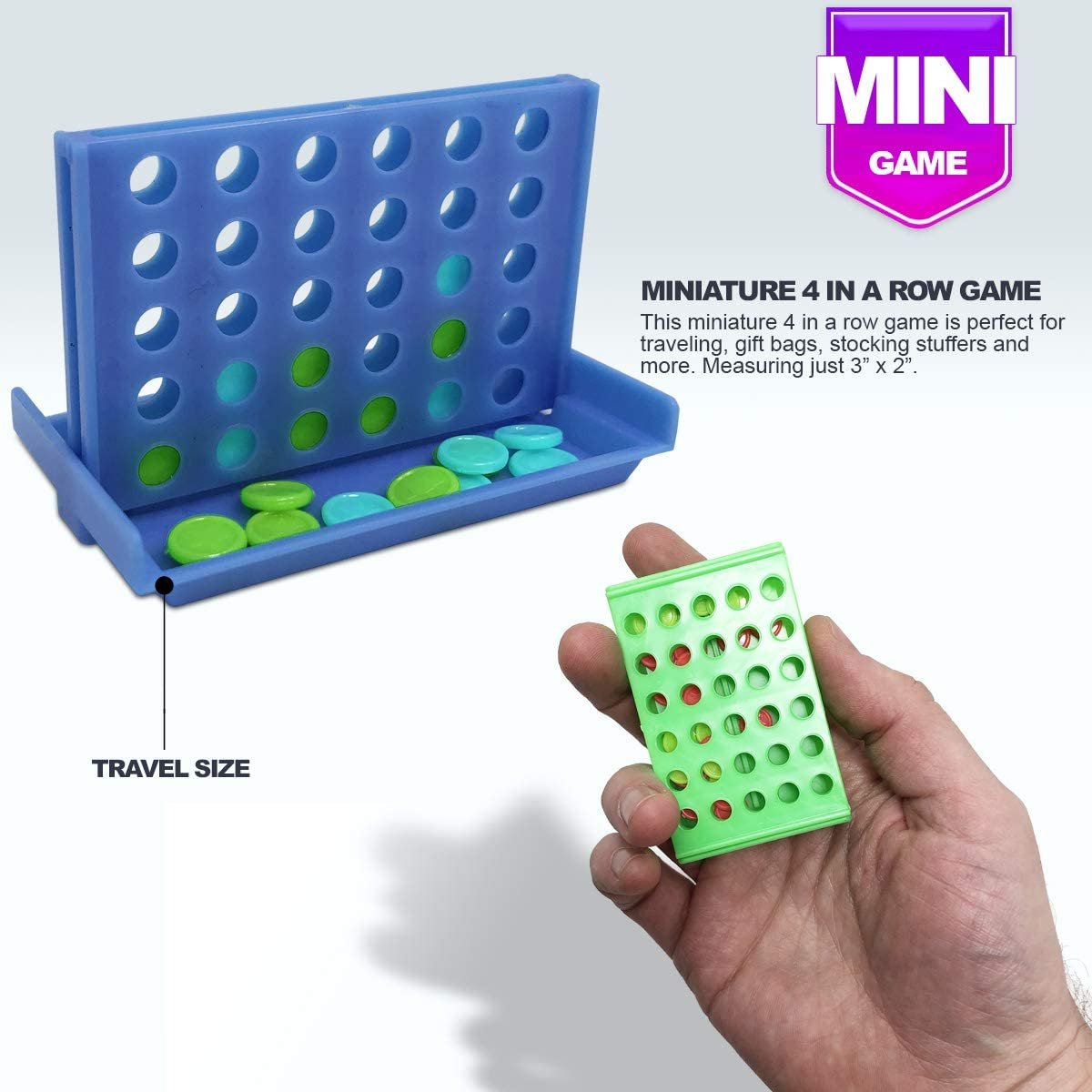 Pixiss Travel Size Miniature 4 in a Row Connect Board Game (12 Pack), Worlds Small 4 Row Connect Game for Gift Bags, Party Favors, Stocking Stuffers