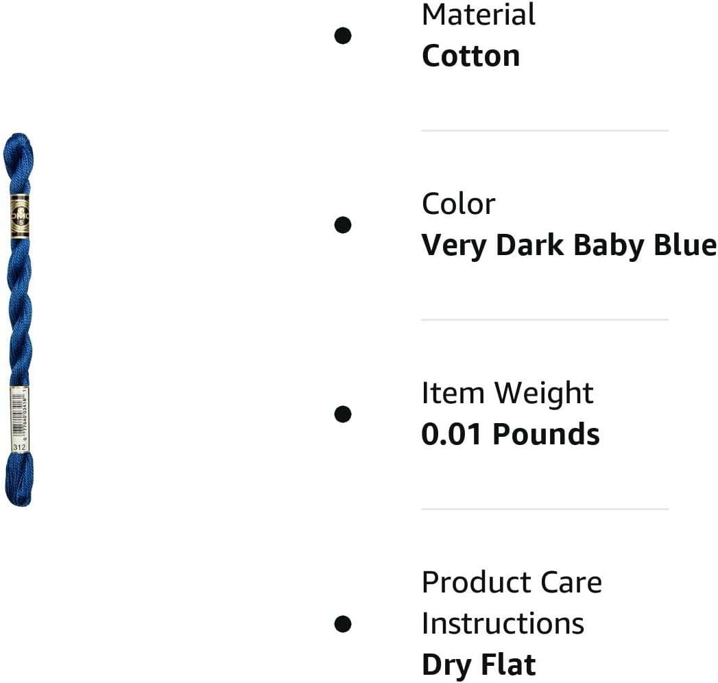 DMC 115 5-312 Pearl Cotton Thread, Very Dark Baby Blue, Size 5