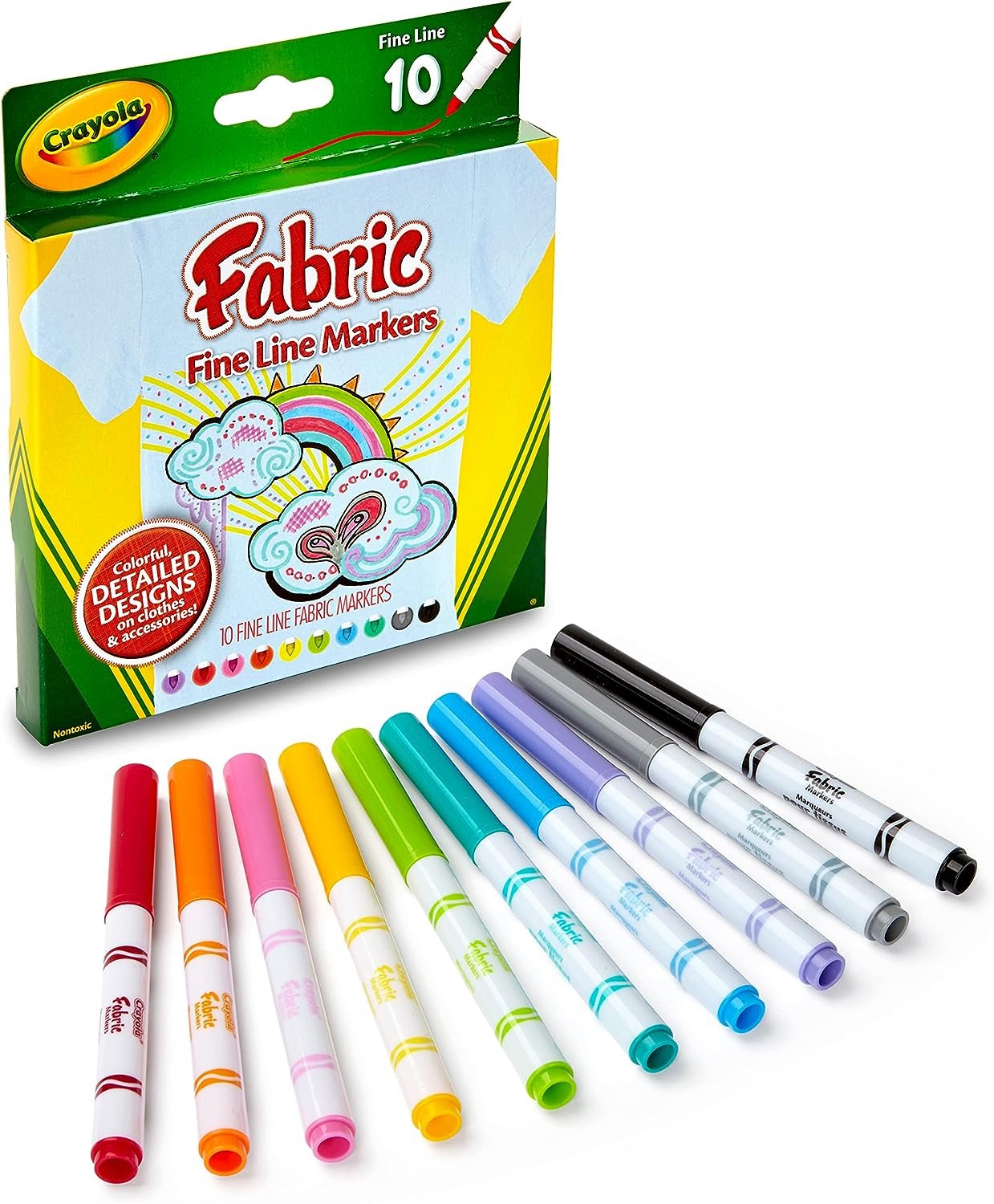 Crayola Fabric Markers, At Home Crafts for Kids, Fine Tip, Assorted Colors, Set of 10