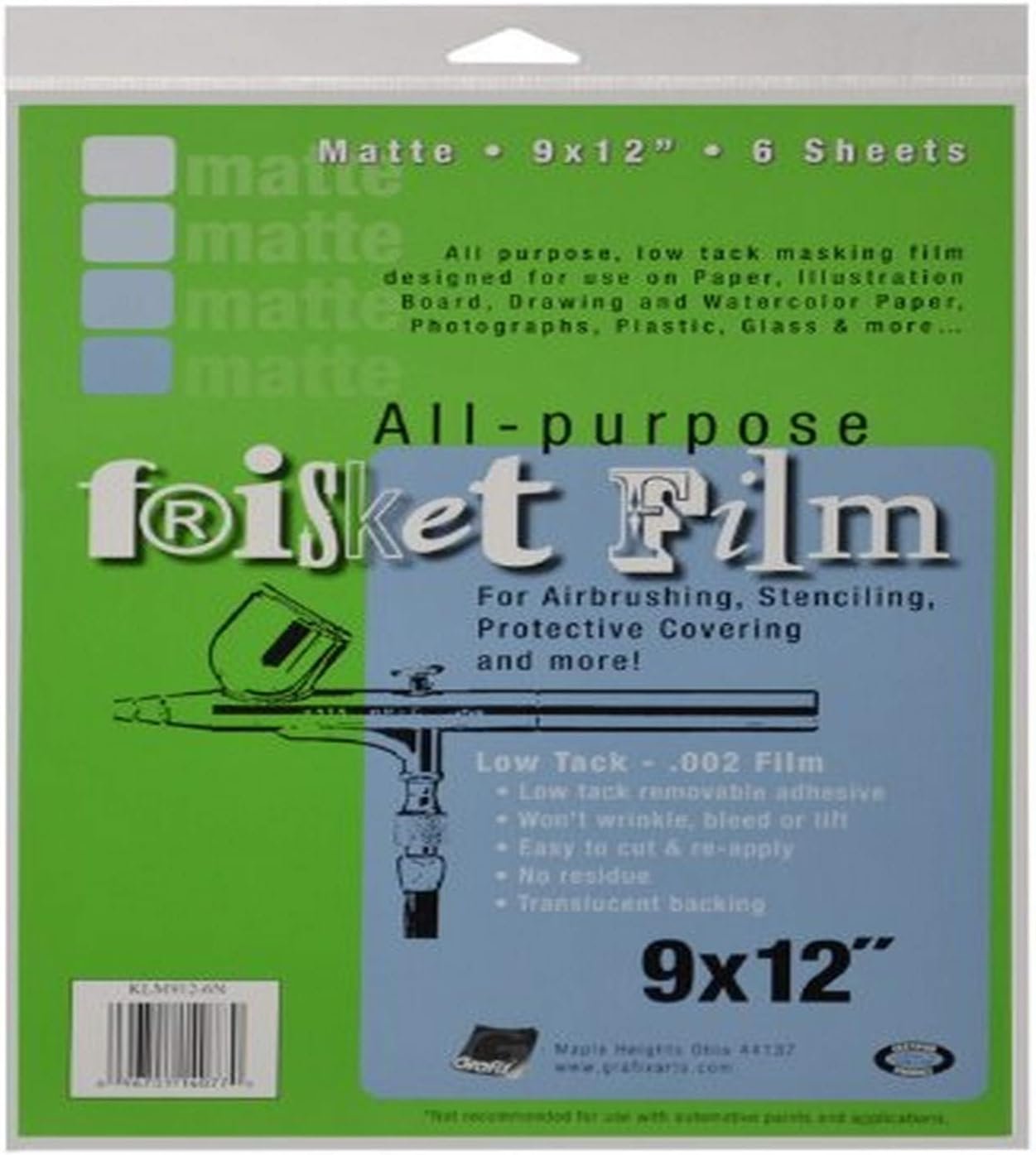 Grafix All Purpose Low Tack Frisket Film SSelf-Adhering Removeable Adhesive Sheets, for Airbrushing, Retouching, Stencils, Rubber Stamping, Watercolor, and Masking, 9 x 12, Matte, 6 Pack, 9" x 12"