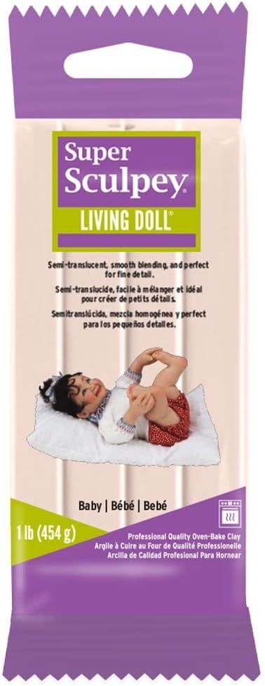 Super Sculpey Living Doll Baby, Premium, Non Toxic, Soft, Sculpting Modeling Polymer clay, Oven Bake Clay, 1 pound bar. Great for all advanced sculptors, artists and doll makers.