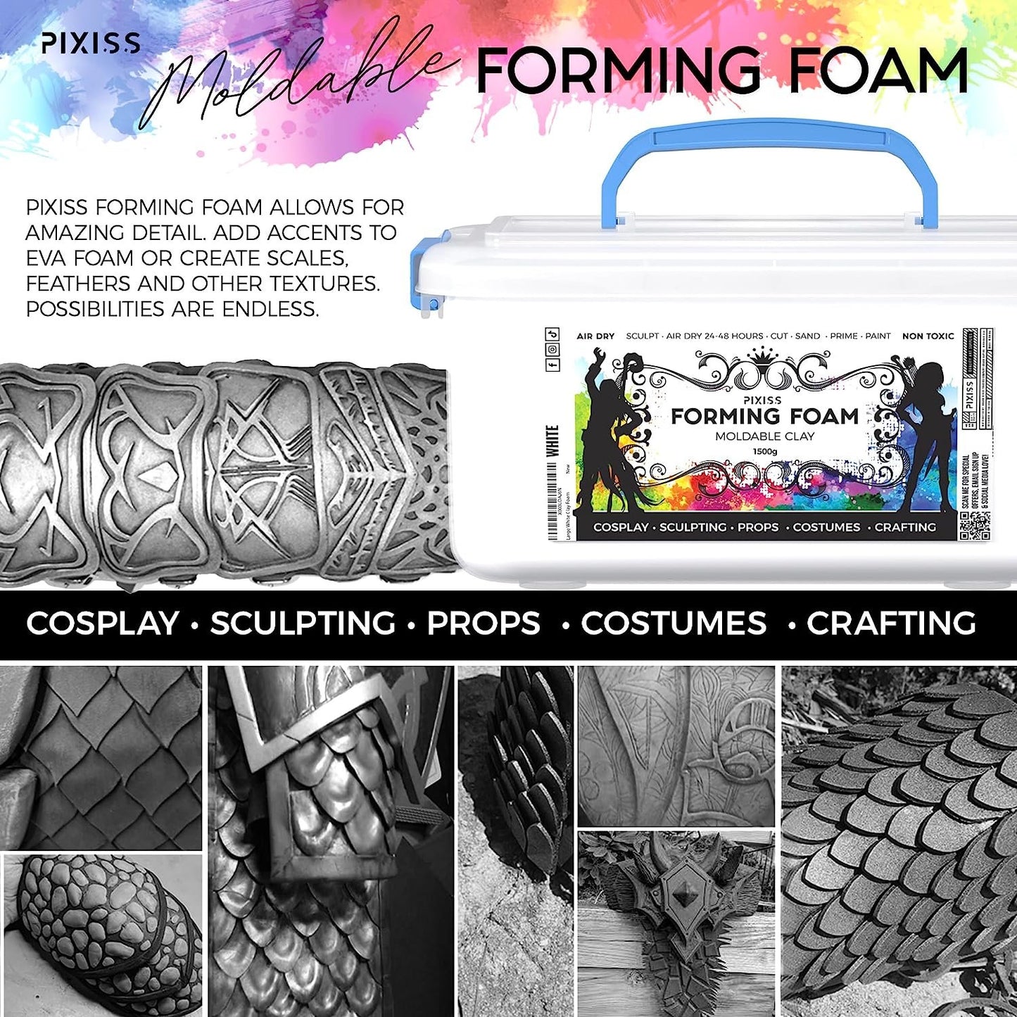 Pixiss Modeling Foam Clay - Premium Foam Air Dry Clay Cosplay Foam, 1500 Gram