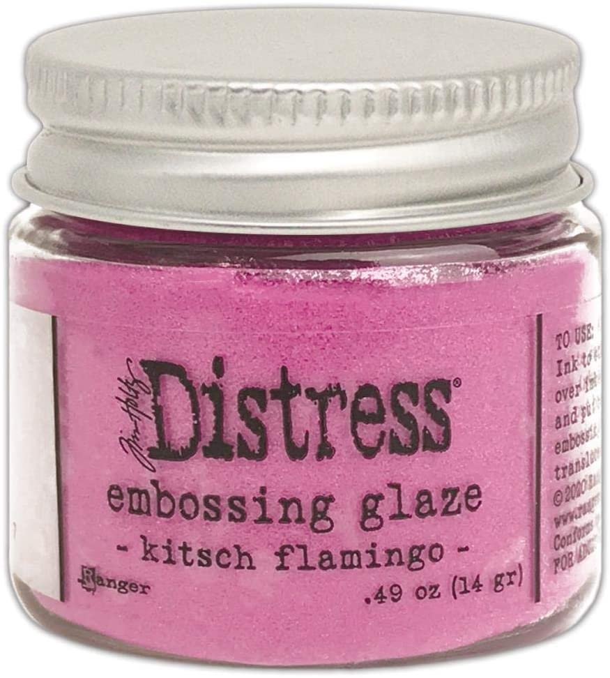 Tim Holtz Distress Embossing Glazes - Speckled Egg, Kitsch Flamingo, Crackling Campfire & Rustic Wilderness - 4 Item Bundle