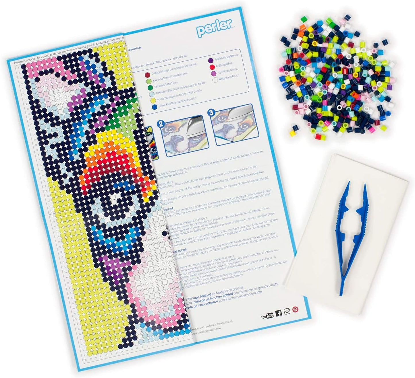 Perler Rainbow Terrier Dog Pattern and Fuse Bead Kit, 11'' x 11.5'', 3503pc