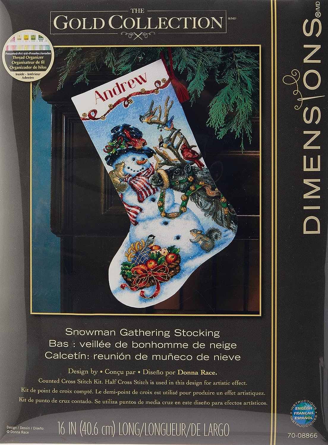 Dimensions Gold Collection Counted Cross Stitch 'Snowman Gathering' Personalized Christmas Stocking Kit, 18 Count White Aida, 16"