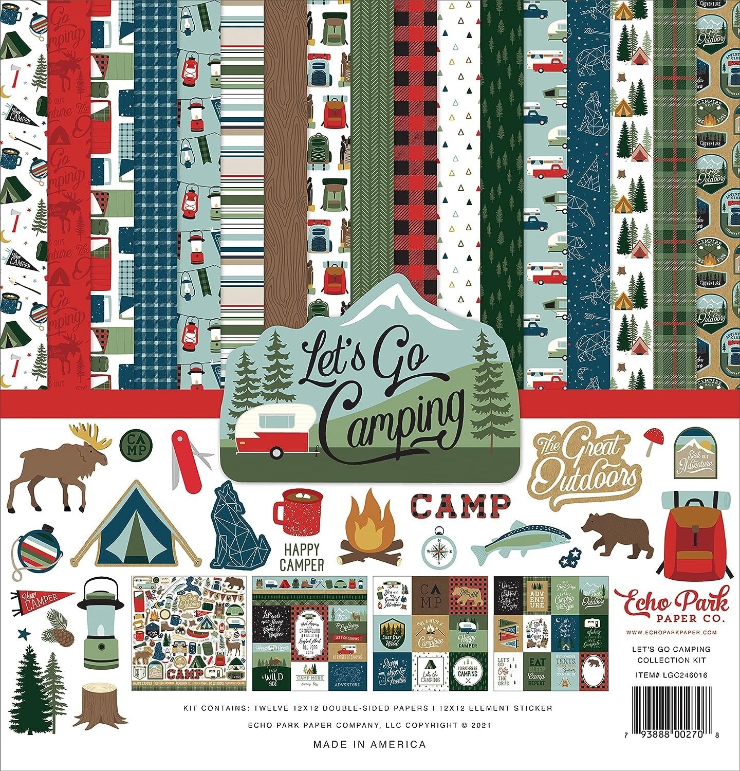 Echo Park Paper Company Let's Go Camping Collection Kit Paper, Multi, 12-x-12-Inch