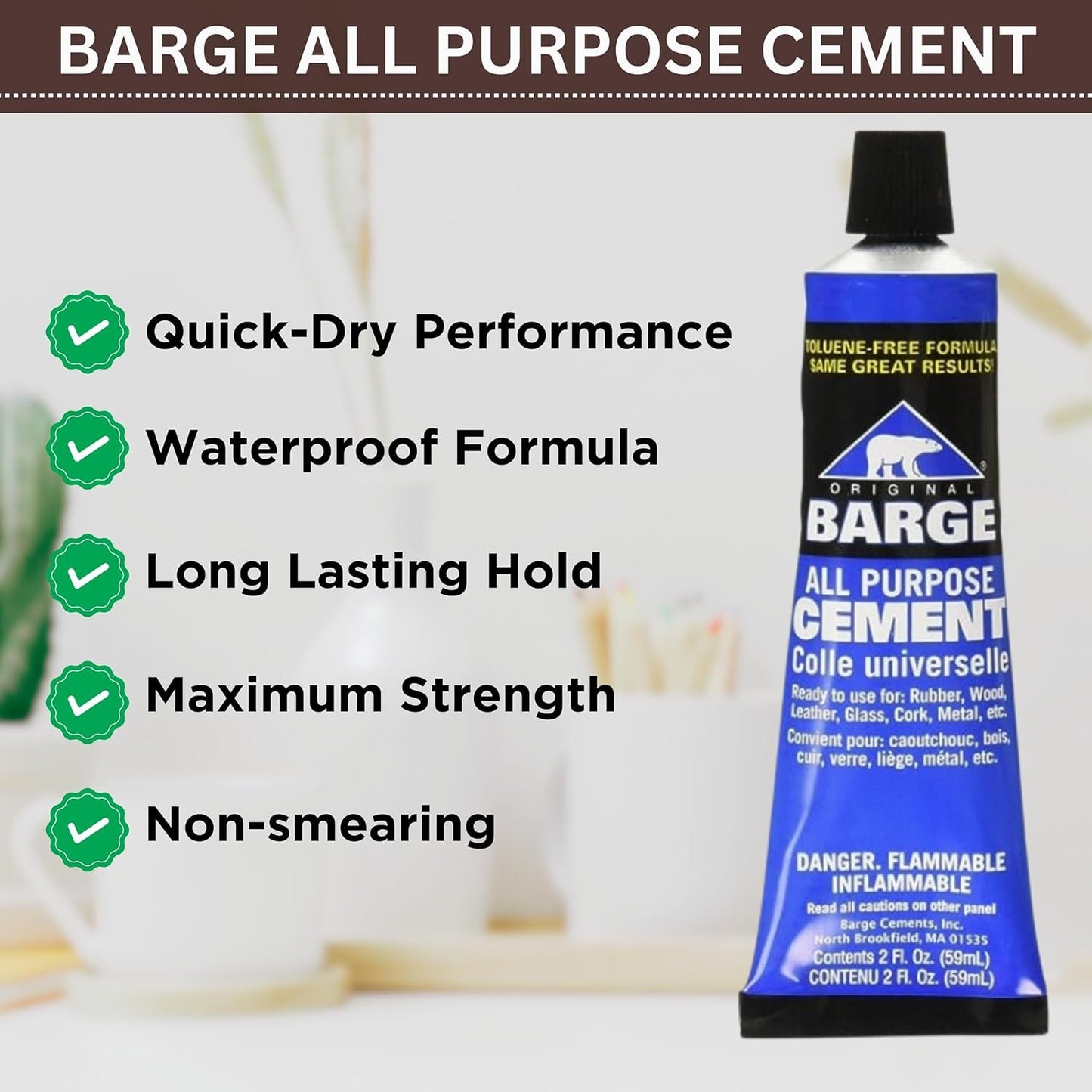 Barge Contact Cement Adhesive All Purpose (2oz) with Pixiss Paste Spreaders (5pcs) - Water Resistant & Toluene-Free Quick Dry Cement - Barge Cement for Shoes, Vinyl, etc. with 5pc Glue Spreader Set