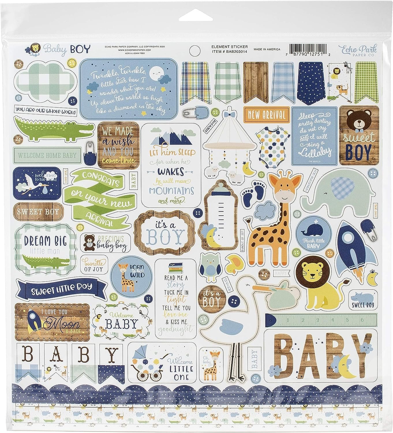 Echo Park Paper Company Baby Boy Collection Kit paper, blue, green, mint, yellow 12-x-12-Inch
