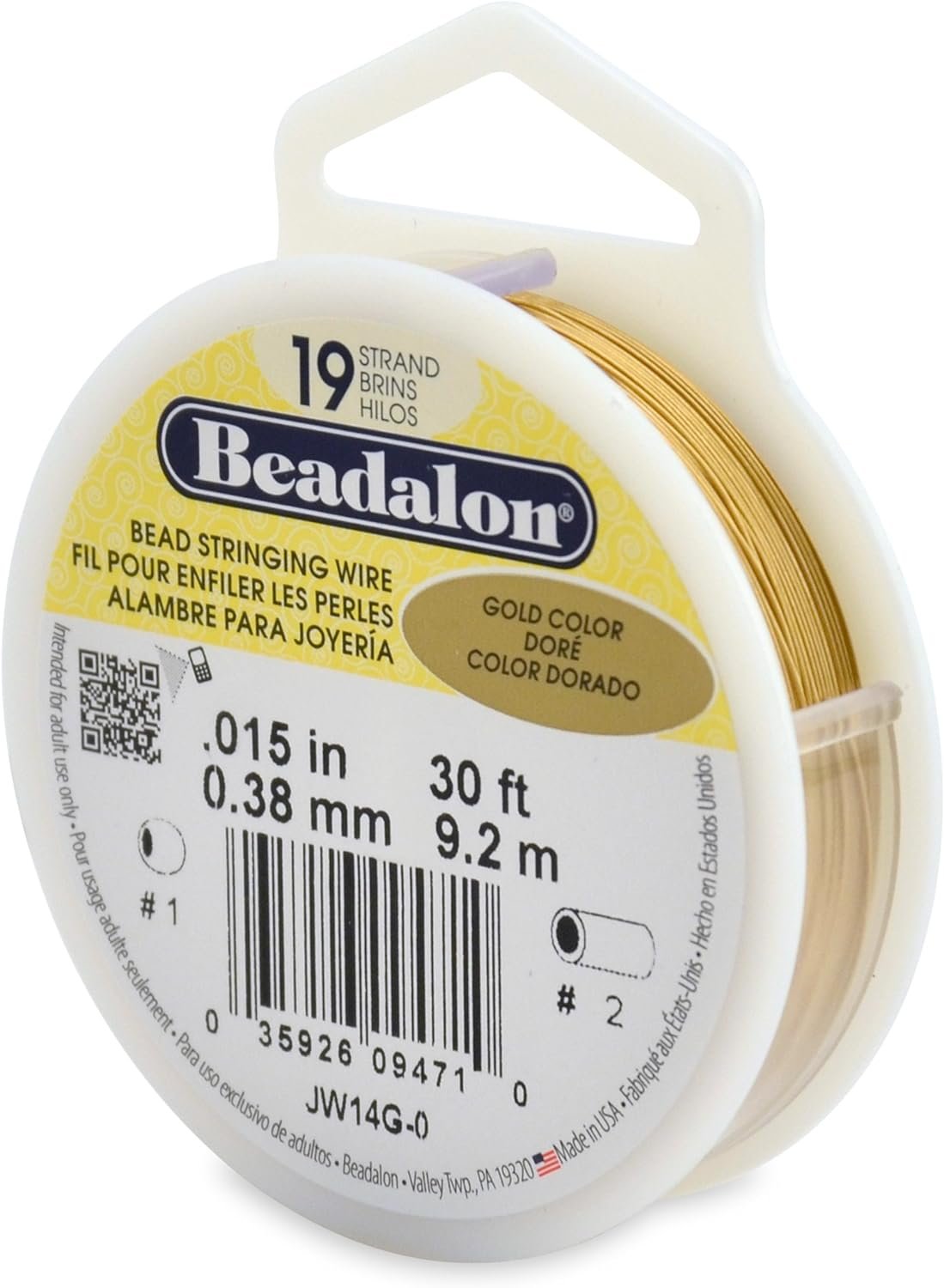 Beadalon 19-Strand Bead Stringing Wire, 0.015-Inch, Gold Color, 30-Feet