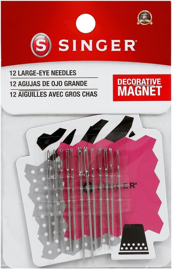 SINGER 01824 Large Eye Hand Needles On Magnet, 12-Count