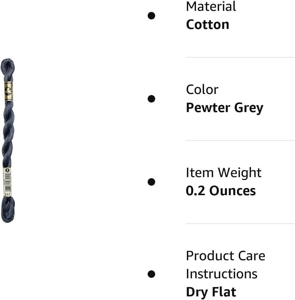 DMC 115 5-317 Pearl Cotton Thread, Pewter Grey, Size 5