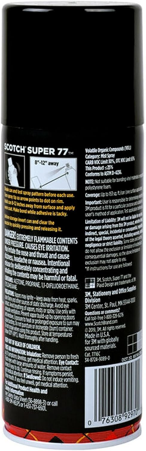 Scotch Super 77 Multipurpose Adhesive Spray, Bonds to Fabric, Cardboard, Plastic, Metal, Wood, Felt, and More, 10.7 Ounces (7716)