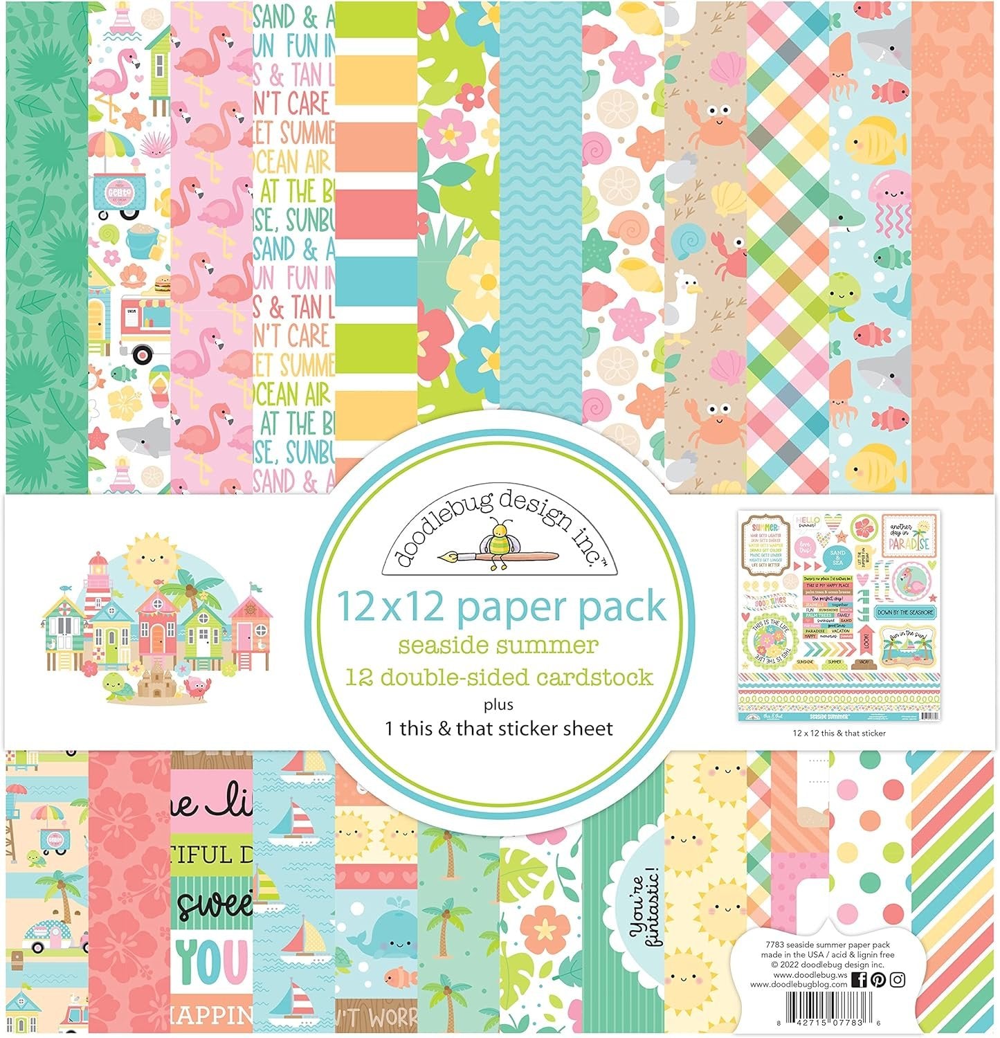 Doodlebug Double-Sided Paper Pack 12"X12" 12/Pkg-Seaside Summer -DB7783