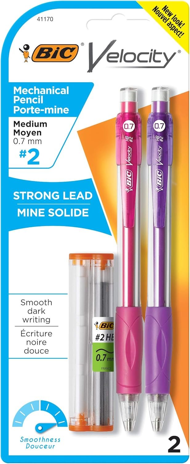 BIC Velocity Original Mechanical Pencil, Medium Point (0.7mm), Smooth Dark Writing, 2-Count