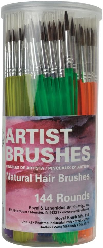 Royal and Langnickel Camel Hair Round Brushes Classroom Canister Set (Pack of 144)